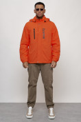 Купить Куртка спортивная мужская весенняя с капюшоном оранжевого цвета 88026O, фото 9