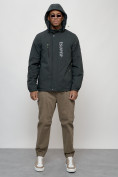 Купить Куртка спортивная мужская весенняя с капюшоном темно-серого цвета 88026TC, фото 11
