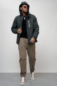 Купить Куртка спортивная мужская весенняя с капюшоном темно-серого цвета 88026TC, фото 3