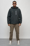 Купить Куртка спортивная мужская весенняя с капюшоном темно-серого цвета 88026TC, фото 4