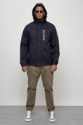 Купить Куртка спортивная мужская весенняя с капюшоном темно-синего цвета 88026TS, фото 11