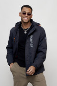 Купить Куртка спортивная мужская весенняя с капюшоном темно-синего цвета 88026TS, фото 2