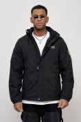 Купить Куртка спортивная мужская весенняя с капюшоном черного цвета 88027Ch, фото 2