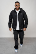 Купить Куртка спортивная мужская весенняя с капюшоном черного цвета 88027Ch, фото 10