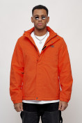 Купить Куртка спортивная мужская весенняя с капюшоном оранжевого цвета 88027O
