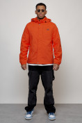 Купить Куртка спортивная мужская весенняя с капюшоном оранжевого цвета 88027O, фото 4