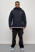 Купить Куртка спортивная мужская весенняя с капюшоном темно-синего цвета 88027TS
