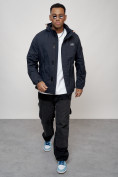 Купить Куртка спортивная мужская весенняя с капюшоном темно-синего цвета 88027TS, фото 15