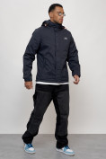 Купить Куртка спортивная мужская весенняя с капюшоном темно-синего цвета 88027TS, фото 3