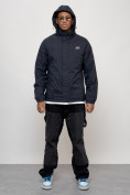 Купить Куртка спортивная мужская весенняя с капюшоном темно-синего цвета 88027TS, фото 5