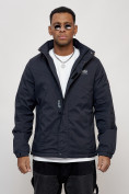 Купить Куртка спортивная мужская весенняя с капюшоном темно-синего цвета 88027TS, фото 7