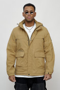 Купить Куртка спортивная мужская весенняя с капюшоном бежевого цвета 88028B