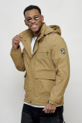 Купить Куртка спортивная мужская весенняя с капюшоном бежевого цвета 88028B, фото 2