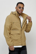 Купить Куртка спортивная мужская весенняя с капюшоном бежевого цвета 88028B, фото 3
