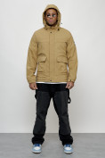 Купить Куртка спортивная мужская весенняя с капюшоном бежевого цвета 88028B, фото 5
