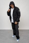 Купить Куртка спортивная мужская весенняя с капюшоном черного цвета 88028Ch, фото 13