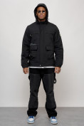 Купить Куртка спортивная мужская весенняя с капюшоном черного цвета 88028Ch, фото 14