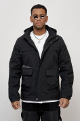 Купить Куртка спортивная мужская весенняя с капюшоном черного цвета 88028Ch, фото 5