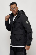 Купить Куртка спортивная мужская весенняя с капюшоном черного цвета 88028Ch, фото 6