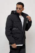 Купить Куртка спортивная мужская весенняя с капюшоном черного цвета 88028Ch, фото 7