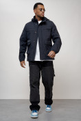 Купить Куртка спортивная мужская весенняя с капюшоном темно-синего цвета 88028TS, фото 2