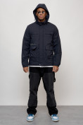 Купить Куртка спортивная мужская весенняя с капюшоном темно-синего цвета 88028TS, фото 12