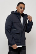 Купить Куртка спортивная мужская весенняя с капюшоном темно-синего цвета 88028TS, фото 6