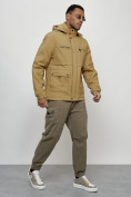 Купить Куртка спортивная мужская весенняя с капюшоном бежевого цвета 88029B, фото 3