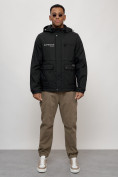 Купить Куртка спортивная мужская весенняя с капюшоном черного цвета 88029Ch