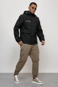 Купить Куртка спортивная мужская весенняя с капюшоном черного цвета 88029Ch, фото 3