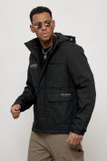 Купить Куртка спортивная мужская весенняя с капюшоном черного цвета 88029Ch, фото 6