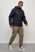 Купить Куртка спортивная мужская весенняя с капюшоном темно-синего цвета 88029TS, фото 10