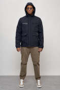 Купить Куртка спортивная мужская весенняя с капюшоном темно-синего цвета 88029TS, фото 12