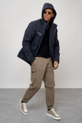 Купить Куртка спортивная мужская весенняя с капюшоном темно-синего цвета 88029TS, фото 6