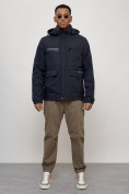 Купить Куртка спортивная мужская весенняя с капюшоном темно-синего цвета 88029TS, фото 8