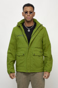 Купить Куртка спортивная мужская весенняя с капюшоном зеленого цвета 88029Z