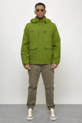 Купить Куртка спортивная мужская весенняя с капюшоном зеленого цвета 88029Z, фото 9