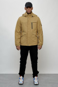 Купить Куртка спортивная мужская весенняя с капюшоном бежевого цвета 88030B