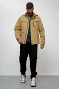 Купить Куртка спортивная мужская весенняя с капюшоном бежевого цвета 88030B, фото 13