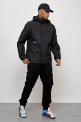 Купить Куртка спортивная мужская весенняя с капюшоном черного цвета 88030Ch, фото 10
