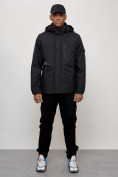 Купить Куртка спортивная мужская весенняя с капюшоном черного цвета 88030Ch, фото 8