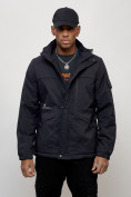 Купить Куртка спортивная мужская весенняя с капюшоном темно-синего цвета 88030TS, фото 3