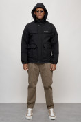 Купить Куртка спортивная мужская весенняя с капюшоном черного цвета 88031Ch, фото 5