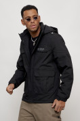 Купить Куртка спортивная мужская весенняя с капюшоном черного цвета 88031Ch, фото 8