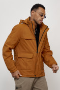 Купить Куртка спортивная мужская весенняя с капюшоном горчичного цвета 88031G, фото 3