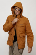 Купить Куртка спортивная мужская весенняя с капюшоном горчичного цвета 88031G, фото 5