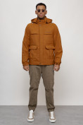 Купить Куртка спортивная мужская весенняя с капюшоном горчичного цвета 88031G, фото 9