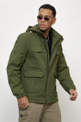 Купить Куртка спортивная мужская весенняя с капюшоном цвета хаки 88031Kh, фото 3