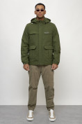 Купить Куртка спортивная мужская весенняя с капюшоном цвета хаки 88031Kh, фото 5