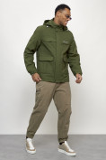 Купить Куртка спортивная мужская весенняя с капюшоном цвета хаки 88031Kh, фото 7